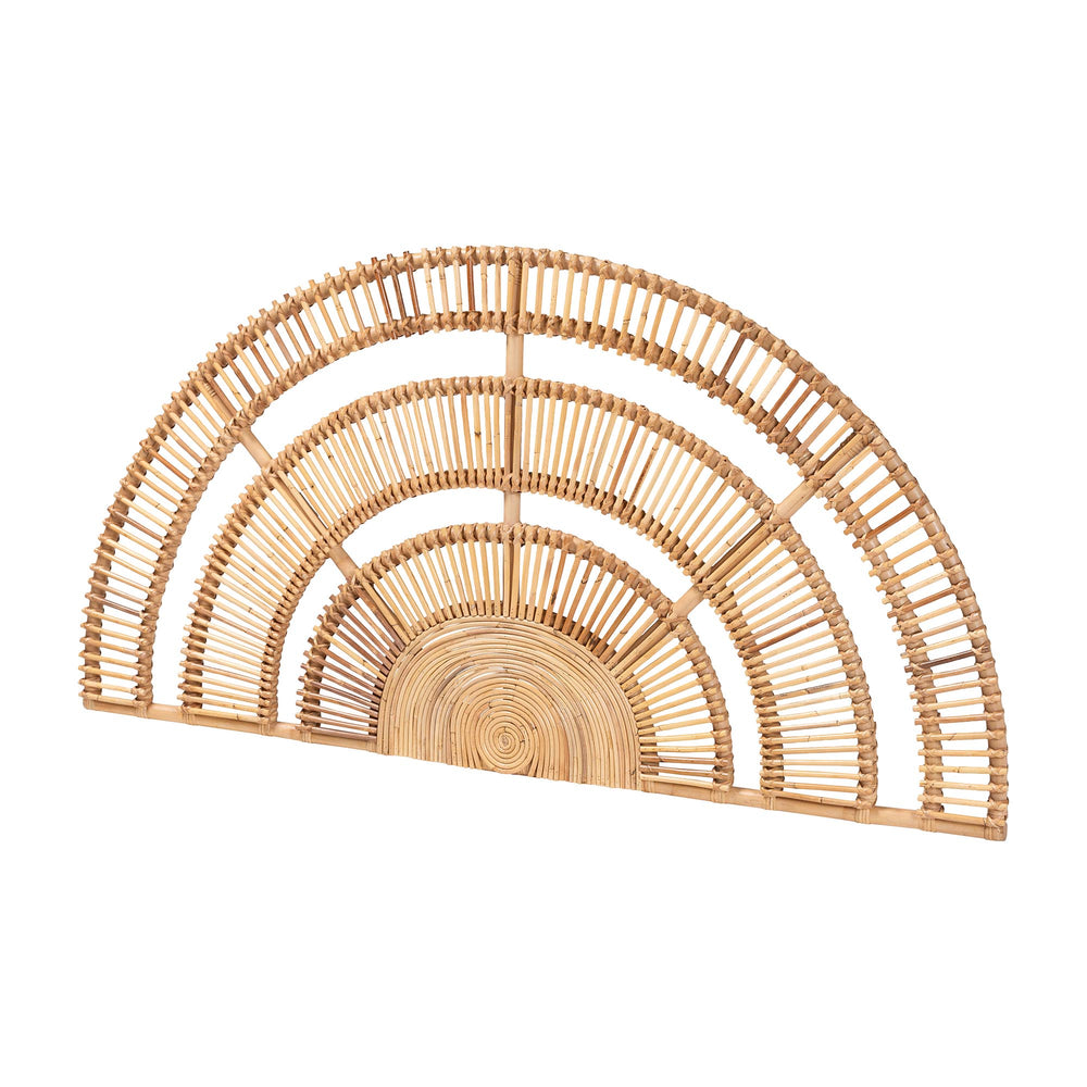 Baxton Studio Bali Luna Natural Rattan Headboard — Handwoven Half-Moon Wall Mount, Coastal Boho Queen Accent MD39885-Luna-Natural Rattan-Queen-HB