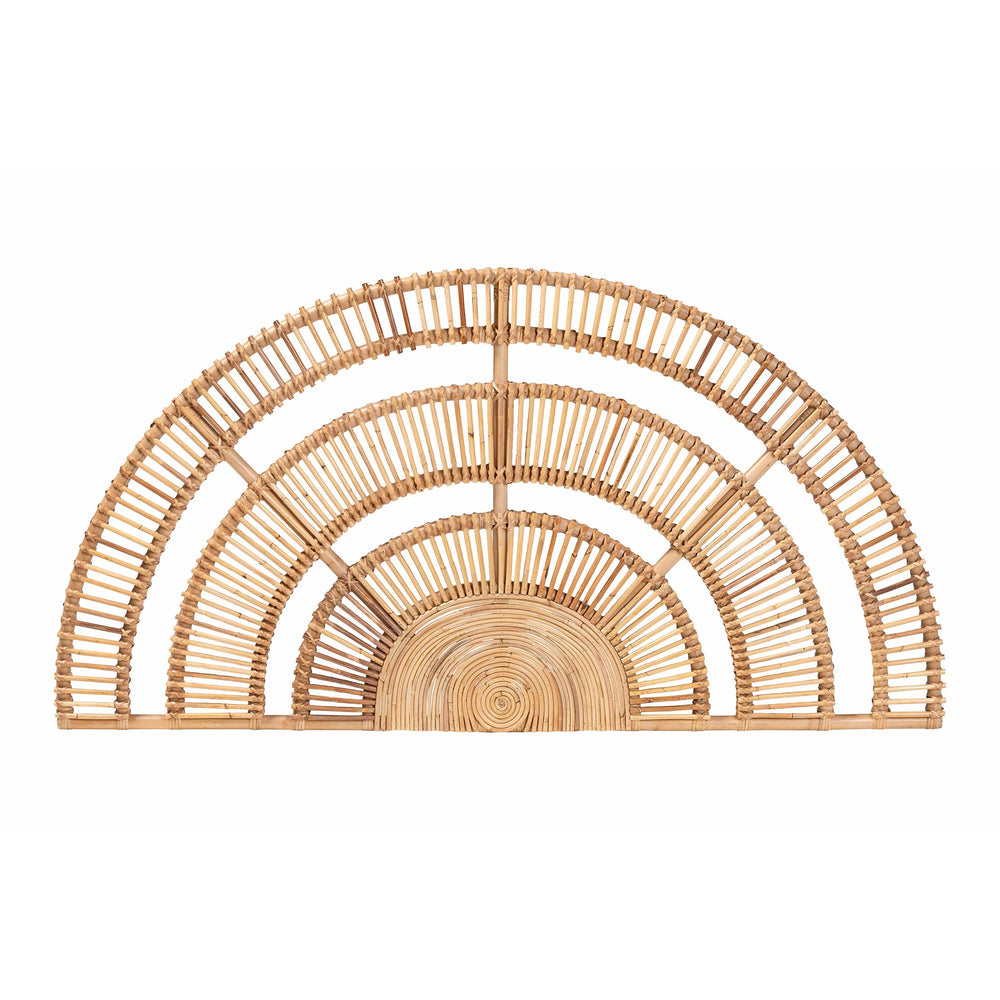 Baxton Studio Bali Luna Natural Rattan Headboard — Handwoven Half-Moon Wall Mount, Coastal Boho Queen Accent MD39885-Luna-Natural Rattan-Queen-HB