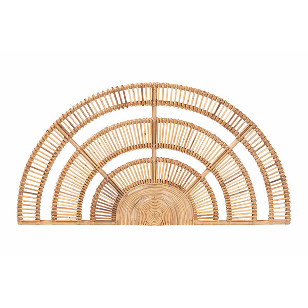 Baxton Studio Bali Luna Natural Rattan Headboard — Handwoven Half-Moon Wall Mount, Coastal Boho Queen Accent MD39885-Luna-Natural Rattan-Queen-HB