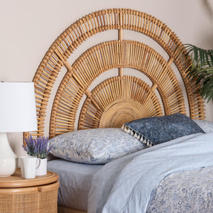 Baxton Studio Bali Luna Natural Rattan Headboard — Handwoven Half-Moon Wall Mount, Coastal Boho Queen Accent MD39885-Luna-Natural Rattan-Queen-HB