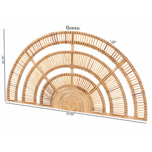 Baxton Studio Bali Luna Natural Rattan Headboard — Handwoven Half-Moon Wall Mount, Coastal Boho Queen Accent MD39885-Luna-Natural Rattan-Queen-HB