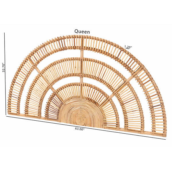 Baxton Studio Bali Luna Natural Rattan Headboard — Handwoven Half-Moon Wall Mount, Coastal Boho Queen Accent MD39885-Luna-Natural Rattan-Queen-HB