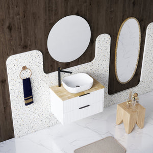 English Elm 32-Inch Modern Minimalist Wall-Mounted Bathroom Vanity With Solid Wood Top And Square Ceramic Sink W3151S00009
