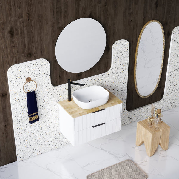 English Elm 32-Inch Modern Minimalist Wall-Mounted Bathroom Vanity With Solid Wood Top And Square Ceramic Sink W3151S00009