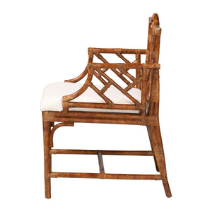 Baxton Studio Bali Esmery Marbled Tortoise Rattan Dining Chair — Handcrafted Wicker Armchair With Plush Seat 23.60" W x 25.20" D x 36.20" H WS209-Tortoise Rattan Cushion-Arm-DC