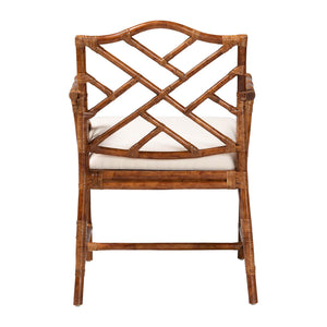 Baxton Studio Bali Esmery Marbled Tortoise Rattan Dining Chair — Handcrafted Wicker Armchair With Plush Seat 23.60" W x 25.20" D x 36.20" H WS209-Tortoise Rattan Cushion-Arm-DC