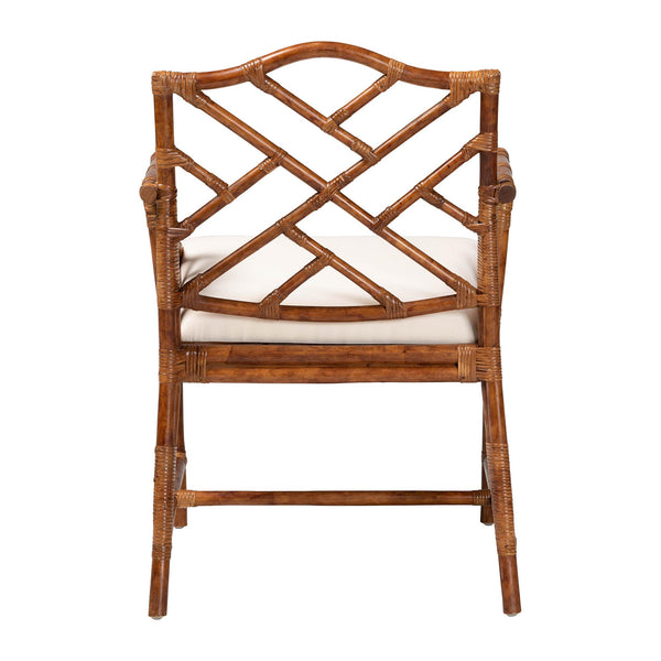 Baxton Studio Bali Esmery Marbled Tortoise Rattan Dining Chair — Handcrafted Wicker Armchair With Plush Seat 23.60" W x 25.20" D x 36.20" H WS209-Tortoise Rattan Cushion-Arm-DC