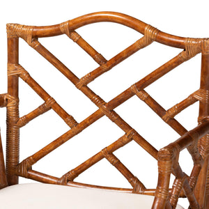 Baxton Studio Bali Esmery Marbled Tortoise Rattan Dining Chair — Handcrafted Wicker Armchair With Plush Seat 23.60" W x 25.20" D x 36.20" H WS209-Tortoise Rattan Cushion-Arm-DC