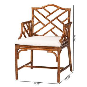 Baxton Studio Bali Esmery Marbled Tortoise Rattan Dining Chair — Handcrafted Wicker Armchair With Plush Seat 23.60" W x 25.20" D x 36.20" H WS209-Tortoise Rattan Cushion-Arm-DC