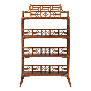 Baxton Studio Bali Basile Marbled Tortoise Rattan Display Shelf — Handwoven 4-Tier Vertical Boho Etagere For Small Spaces 38.20" W x 12.60" D x 60.60" H WS210-Tortoise Rattan-Shelf