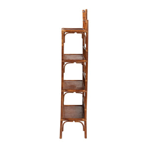 Baxton Studio Bali Basile Marbled Tortoise Rattan Display Shelf — Handwoven 4-Tier Vertical Boho Etagere For Small Spaces 38.20" W x 12.60" D x 60.60" H WS210-Tortoise Rattan-Shelf