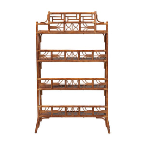 Baxton Studio Bali Basile Marbled Tortoise Rattan Display Shelf — Handwoven 4-Tier Vertical Boho Etagere For Small Spaces 38.20" W x 12.60" D x 60.60" H WS210-Tortoise Rattan-Shelf