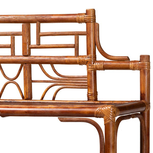 Baxton Studio Bali Basile Marbled Tortoise Rattan Display Shelf — Handwoven 4-Tier Vertical Boho Etagere For Small Spaces 38.20" W x 12.60" D x 60.60" H WS210-Tortoise Rattan-Shelf