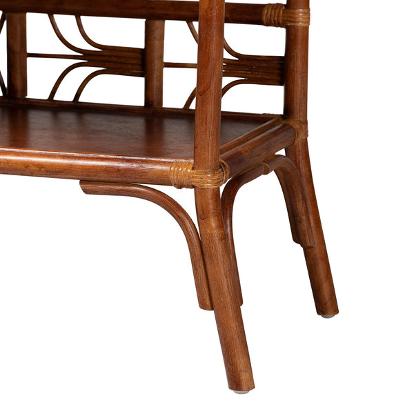 Baxton Studio Bali Basile Marbled Tortoise Rattan Display Shelf — Handwoven 4-Tier Vertical Boho Etagere For Small Spaces 38.20" W x 12.60" D x 60.60" H WS210-Tortoise Rattan-Shelf