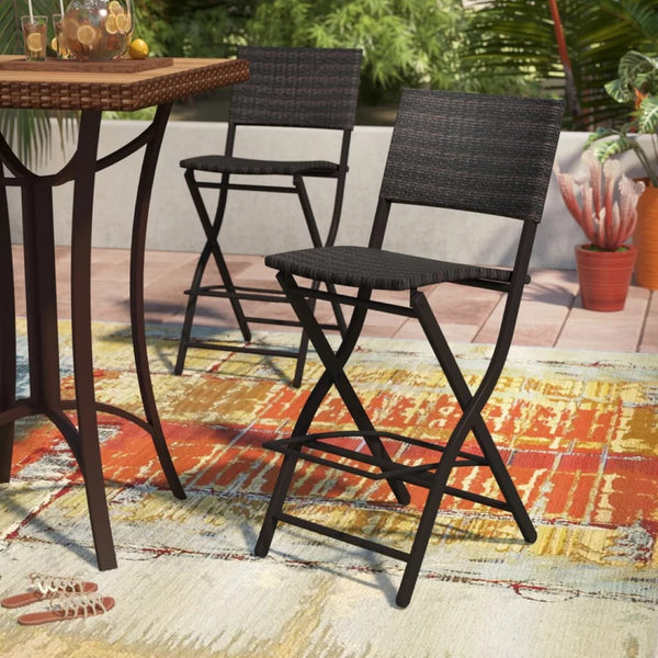 English Elm Outdoor Faux Rattan Folding Barstools Weather Resistant Woven Patio Seating Set N772P427926B