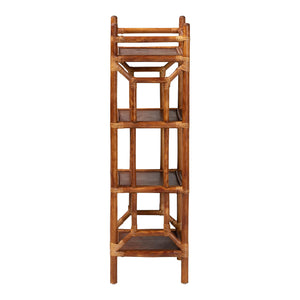 Baxton Studio Bali Basile Marbled Tortoise Rattan Display Shelf — Handwoven 4-Tier Vertical Boho Etagere For Small Spaces 16.10" W x 12.20" D x 40.60" H WS197-Tortoise Rattan-Shelf