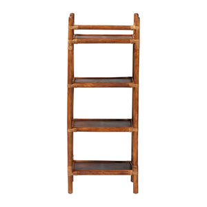 Baxton Studio Bali Basile Marbled Tortoise Rattan Display Shelf — Handwoven 4-Tier Vertical Boho Etagere For Small Spaces 16.10" W x 12.20" D x 40.60" H WS197-Tortoise Rattan-Shelf