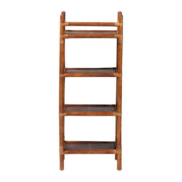 Baxton Studio Bali Basile Marbled Tortoise Rattan Display Shelf — Handwoven 4-Tier Vertical Boho Etagere For Small Spaces 16.10" W x 12.20" D x 40.60" H WS197-Tortoise Rattan-Shelf