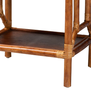 Baxton Studio Bali Basile Marbled Tortoise Rattan Display Shelf — Handwoven 4-Tier Vertical Boho Etagere For Small Spaces 16.10" W x 12.20" D x 40.60" H WS197-Tortoise Rattan-Shelf