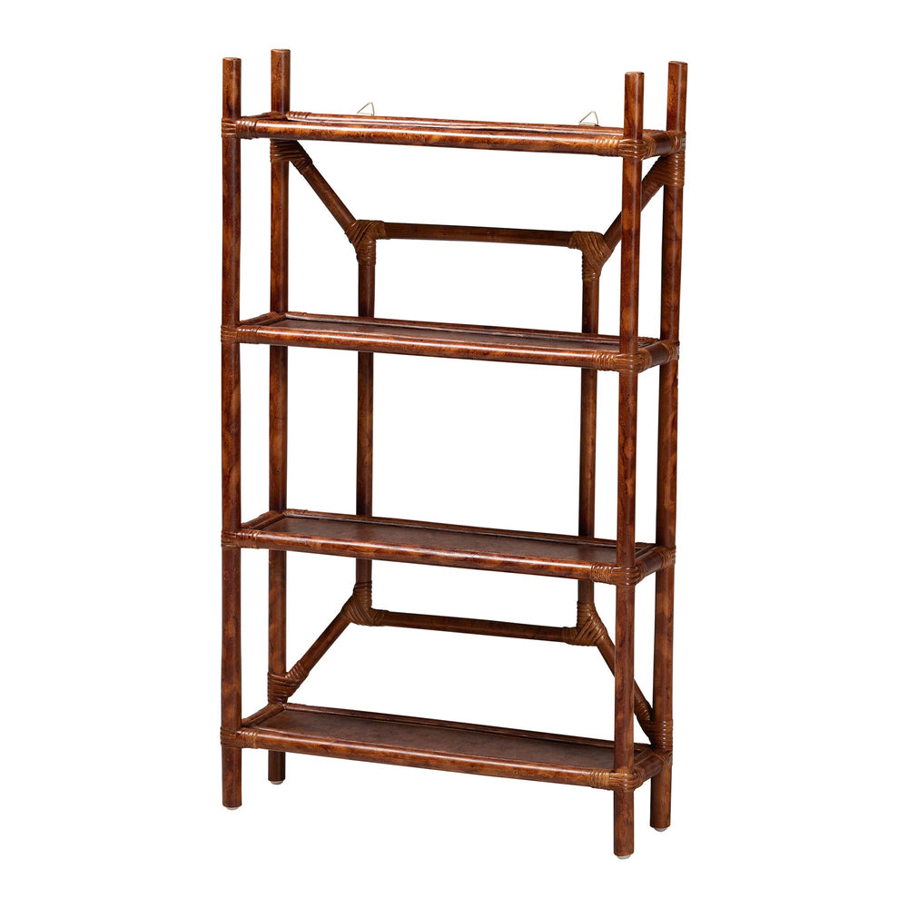 Baxton Studio Bali & Pari Basile Handwoven Rattan Four Tier Floating Wall Shelf Boho Living Room WS198-Tortoise Rattan-Shelf