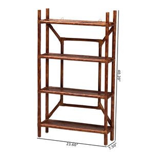 Baxton Studio Bali & Pari Basile Handwoven Rattan Four Tier Floating Wall Shelf Boho Living Room WS198-Tortoise Rattan-Shelf