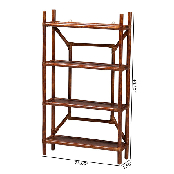 Baxton Studio Bali & Pari Basile Handwoven Rattan Four Tier Floating Wall Shelf Boho Living Room WS198-Tortoise Rattan-Shelf