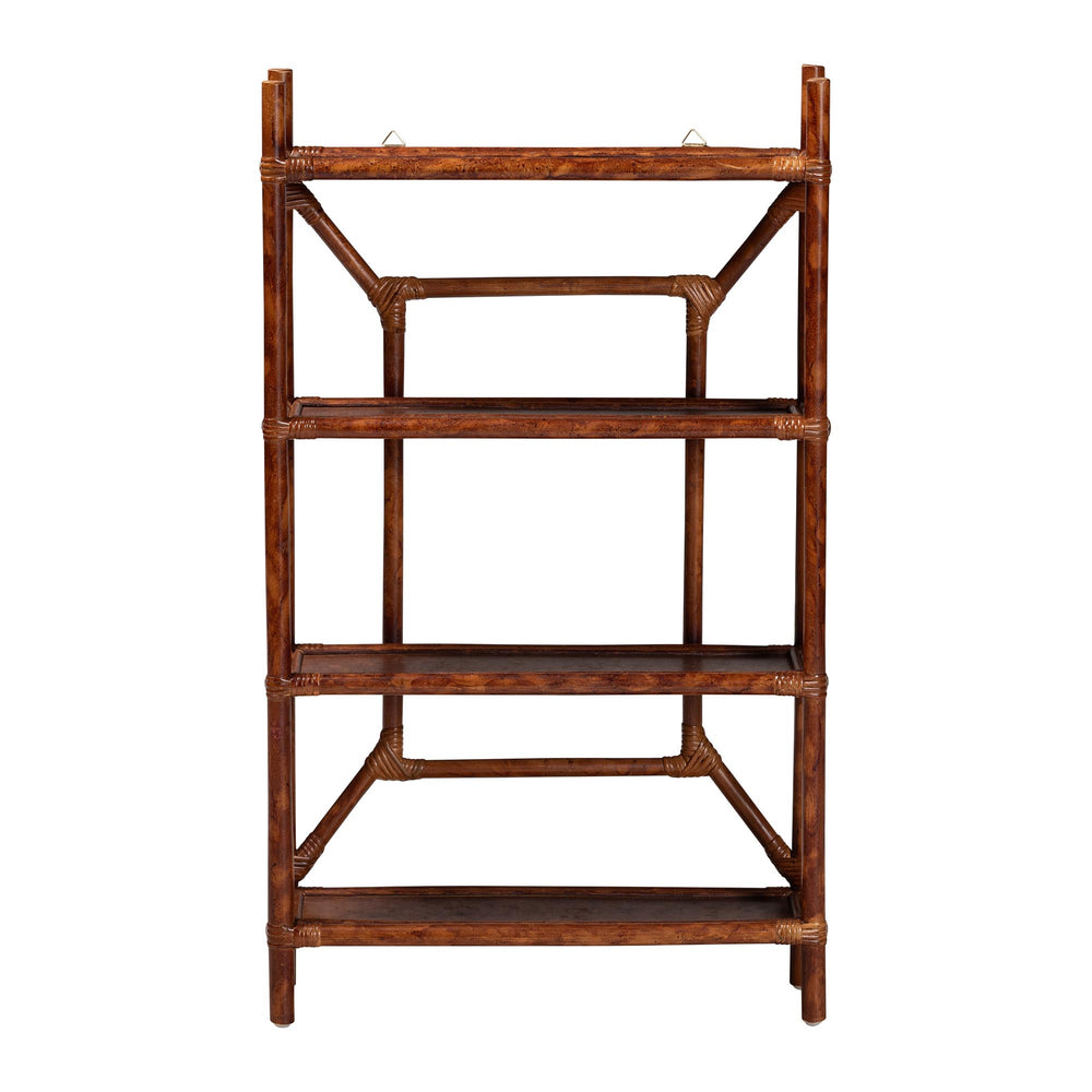Baxton Studio Bali & Pari Basile Handwoven Rattan Four Tier Floating Wall Shelf Boho Living Room WS198-Tortoise Rattan-Shelf