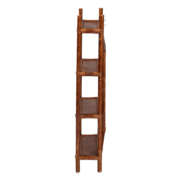 Baxton Studio Bali & Pari Basile Handwoven Rattan Four Tier Floating Wall Shelf Boho Living Room WS198-Tortoise Rattan-Shelf