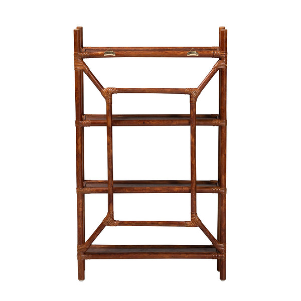 Baxton Studio Bali & Pari Basile Handwoven Rattan Four Tier Floating Wall Shelf Boho Living Room WS198-Tortoise Rattan-Shelf