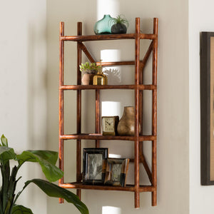 Baxton Studio Bali & Pari Basile Handwoven Rattan Four Tier Floating Wall Shelf Boho Living Room WS198-Tortoise Rattan-Shelf