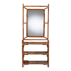 Baxton Studio Bali Feyre Marbled Tortoise Rattan Hall Tree With Mirror, 8 Hooks, 3 Shelves & Umbrella Holders WS200-Tortoise Rattan-Hall Tree
