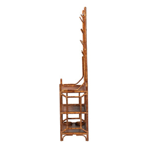 Baxton Studio Bali Feyre Marbled Tortoise Rattan Hall Tree With Mirror, 8 Hooks, 3 Shelves & Umbrella Holders WS200-Tortoise Rattan-Hall Tree