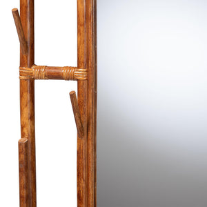 Baxton Studio Bali Feyre Marbled Tortoise Rattan Hall Tree With Mirror, 8 Hooks, 3 Shelves & Umbrella Holders WS200-Tortoise Rattan-Hall Tree