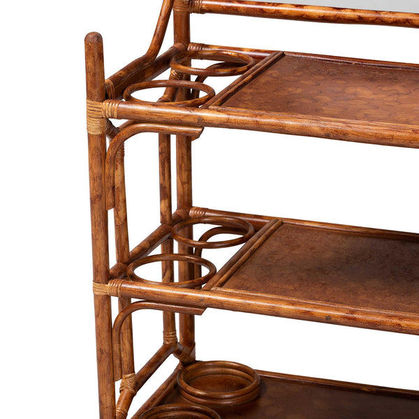 Baxton Studio Bali Feyre Marbled Tortoise Rattan Hall Tree With Mirror, 8 Hooks, 3 Shelves & Umbrella Holders WS200-Tortoise Rattan-Hall Tree