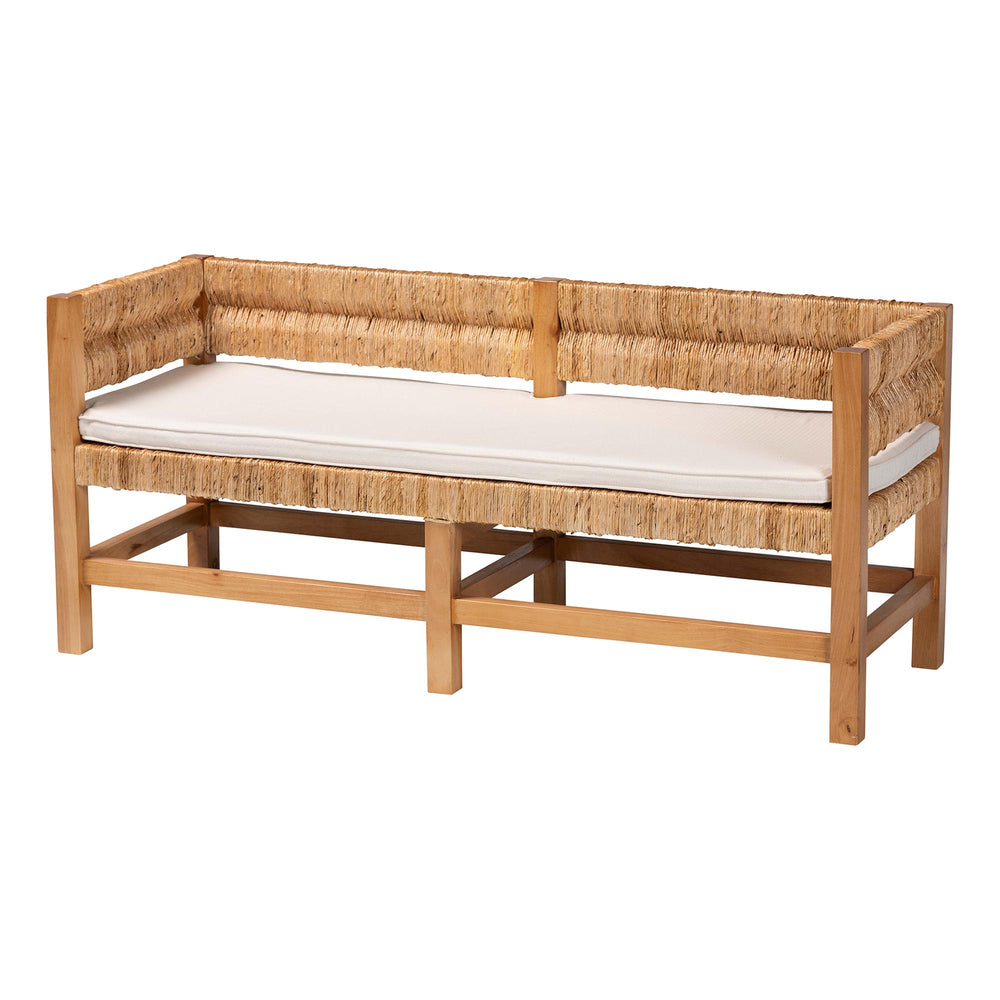 Baxton Studio Bali Ismael Accent Bench - Handwoven Seagrass Two-Seater With Mahogany Frame And Removable Cushion MD39884-Natural Wooden-Cushion-Bench