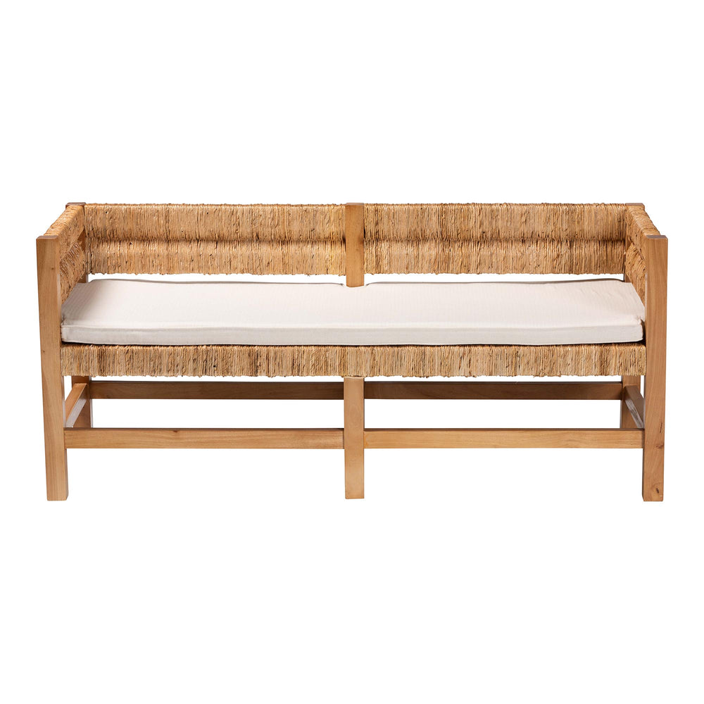 Baxton Studio Bali Ismael Accent Bench - Handwoven Seagrass Two-Seater With Mahogany Frame And Removable Cushion MD39884-Natural Wooden-Cushion-Bench