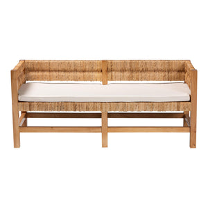 Baxton Studio Bali Ismael Accent Bench - Handwoven Seagrass Two-Seater With Mahogany Frame And Removable Cushion MD39884-Natural Wooden-Cushion-Bench