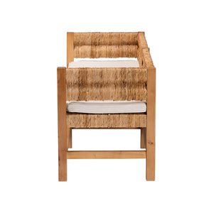 Baxton Studio Bali Ismael Accent Bench - Handwoven Seagrass Two-Seater With Mahogany Frame And Removable Cushion MD39884-Natural Wooden-Cushion-Bench