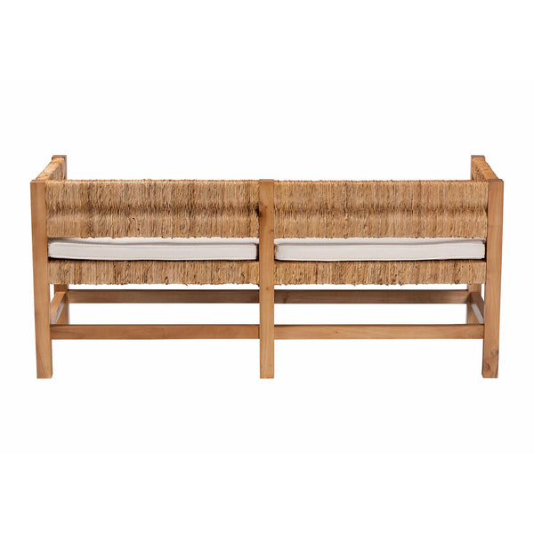 Baxton Studio Bali Ismael Accent Bench - Handwoven Seagrass Two-Seater With Mahogany Frame And Removable Cushion MD39884-Natural Wooden-Cushion-Bench