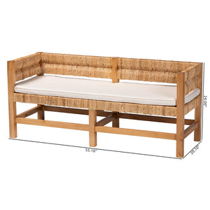 Baxton Studio Bali Ismael Accent Bench - Handwoven Seagrass Two-Seater With Mahogany Frame And Removable Cushion MD39884-Natural Wooden-Cushion-Bench
