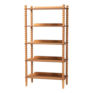 Baxton Studio Baxton Studio Lucera Five Tier Wood Bookcase with Turned Spindle Posts Farmhouse Style Oak Brown MG9011-NT Oak-Display Shelf