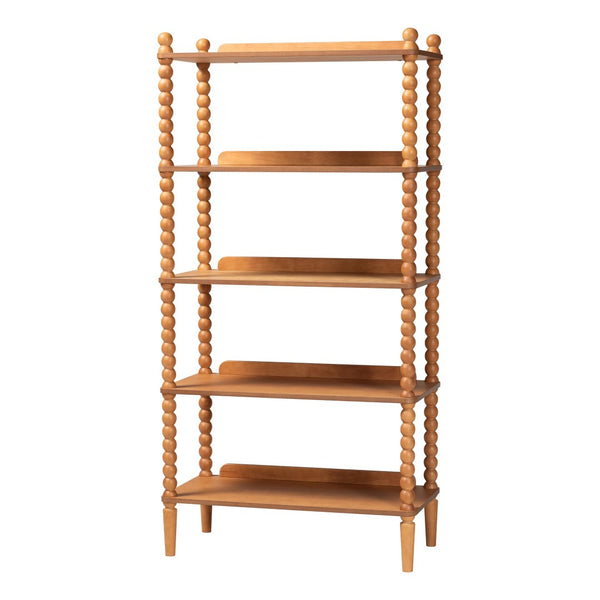 Baxton Studio Baxton Studio Lucera Five Tier Wood Bookcase with Turned Spindle Posts Farmhouse Style Oak Brown MG9011-NT Oak-Display Shelf