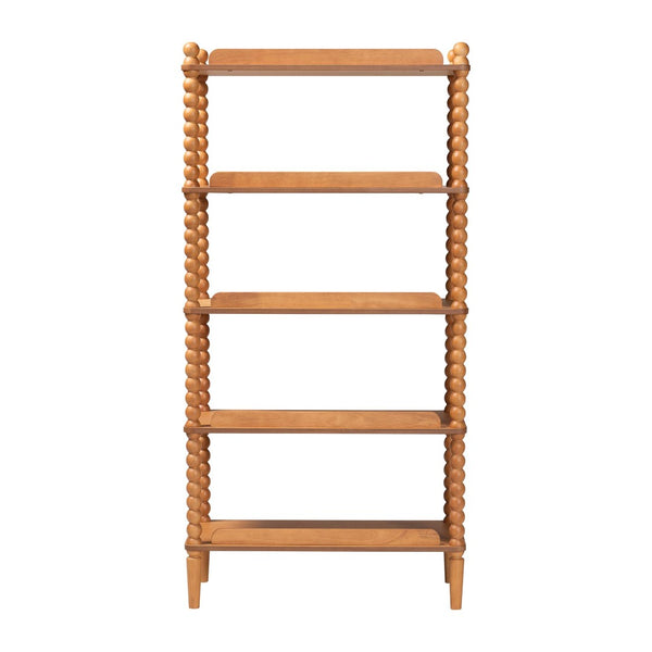 Baxton Studio Baxton Studio Lucera Five Tier Wood Bookcase with Turned Spindle Posts Farmhouse Style Oak Brown MG9011-NT Oak-Display Shelf