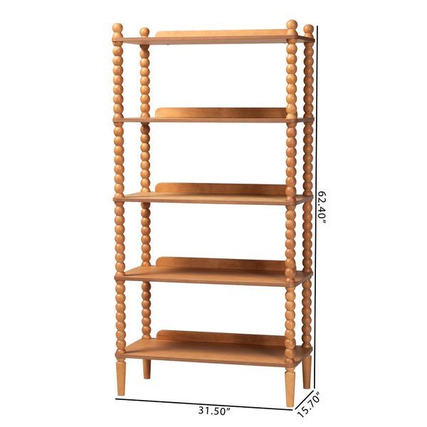 Baxton Studio Baxton Studio Lucera Five Tier Wood Bookcase with Turned Spindle Posts Farmhouse Style Oak Brown MG9011-NT Oak-Display Shelf