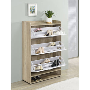 English Elm Kyla 3-Tier Engineered Wood Shoe Cabinet with Top Display Shelf, Antique Pine Accents, Durable Finish B062P299908