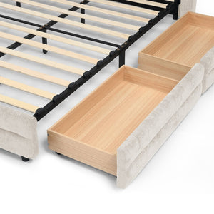 English Elm Queen Chenille Upholstered Storage Bed Wingback Headboard Platform Frame Bedroom Beige W487S00417