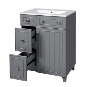 English Elm 24" Gray Bathroom Vanity Cabinet with Ceramic Sink, Soft-Close Door, 2 Drawers, Smart Storage, Durable Design N729P264336E