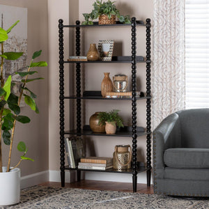 Baxton Studio Baxton Studio Lucera Five Tier Wood Bookcase with Turned Spindle Posts Farmhouse Style Black MG9011-Black-Display Shelf