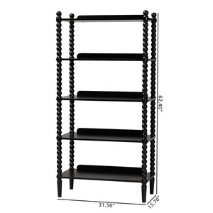 Baxton Studio Baxton Studio Lucera Five Tier Wood Bookcase with Turned Spindle Posts Farmhouse Style Black MG9011-Black-Display Shelf
