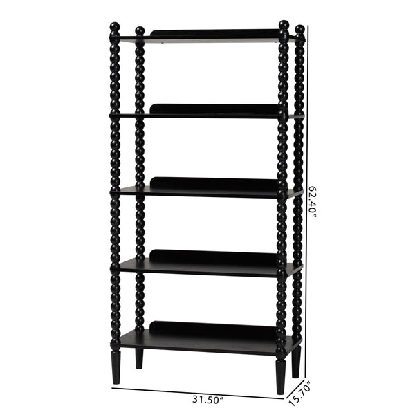 Baxton Studio Baxton Studio Lucera Five Tier Wood Bookcase with Turned Spindle Posts Farmhouse Style Black MG9011-Black-Display Shelf